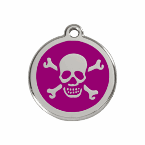 Hundemarke Totenkopf violett aus Emaille und Edelstahl Größe M