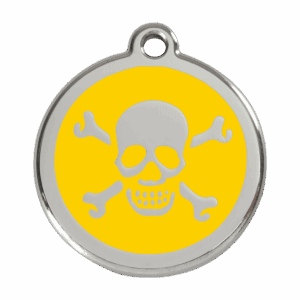 Hundemarke groß Totenkopf Gelb aus Emaille und Edelstahl