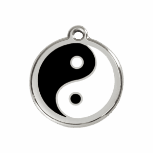 Hundemarke Ying und Yang Größe M aus schwarzem Emaille und Edelstahl