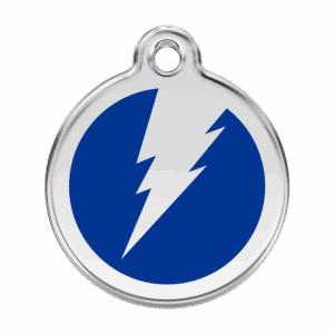 Hundemarke groß mit dunkelblauem Blitz aus Emaille und Edelstahl
