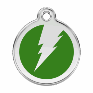 Hundemarke groß mit grünem Blitz aus Emaille und Edelstahl