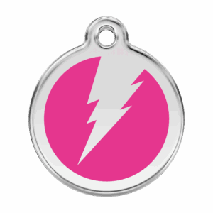 Hundemarke groß mit leuchtend rosa Blitz aus Emaille und Edelstahl