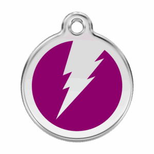 Hundemarke groß mit violettem Blitz aus Emaille und Edelstahl
