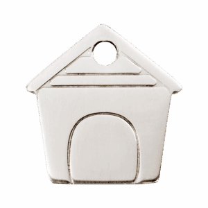 Hundemarke flach aus Edelstahl Größe L mit Hundehütten-Design