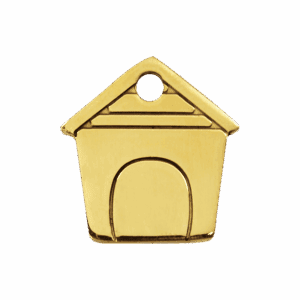 Hundemarke flaches Messing, Größe M, Hundehütte-Motiv