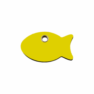 Katzenmarke Kunststoff flach Gelb mit Fisch-Motiv Größe S