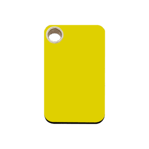 Gelbe rechteckige Hundemarke aus flachem Kunststoff Größe M