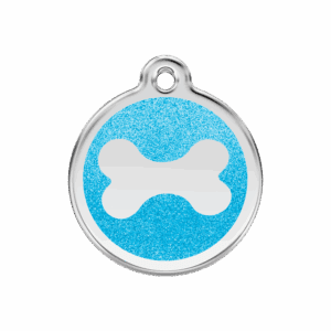 Hundemarke Glitzerknochen Aqua M aus Emaille und Edelstahl