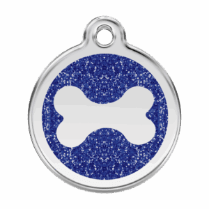 Hundemarke Glitzerknochen Dunkelblau L aus Edelstahl und Emaille