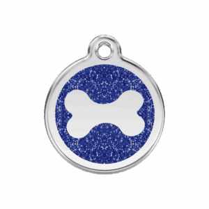 Hundemarke Glitzerknochen Blau M aus Emaille und Edelstahl