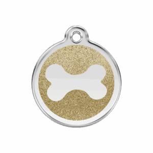 Hundemarke Glitzerknochen Gold M aus Edelstahl und Emaille