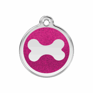 Hundemarke Glitzerknochen Emaille Rose M