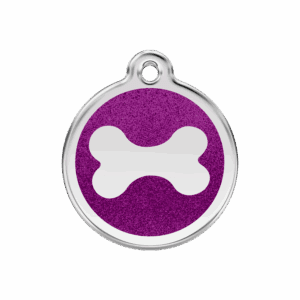 Hundemarke Glitzerknochen aus violettem Glitzereemail Größe M