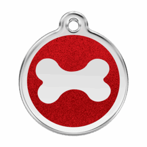 Hundemarke Glitzerknochen Rot L aus Edelstahl und Emaille