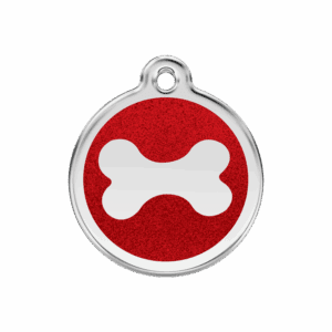 Hundemarke Glitzerknochen Rot M aus Emaille und Edelstahl
