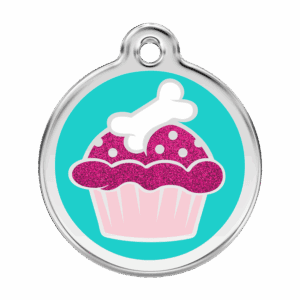 Hundemarke Cupcake Glitzer Aqua L aus Edelstahl