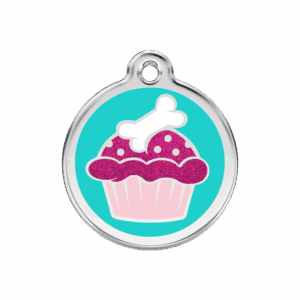 Hundemarke Cupcake Glitzer Aqua Größe M aus Edelstahl