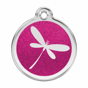 Hundemarke Libelle Glitzer Emaille L in Rosa