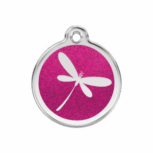 Hundemarke Libelle Glitzer Emaille M in Rosa