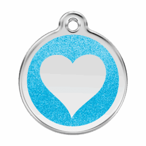 Hundemarke L mit Glitzerherz in Aqua