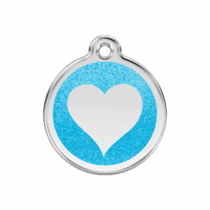 Hundemarke Mittel mit Glitzerherz in Aqua