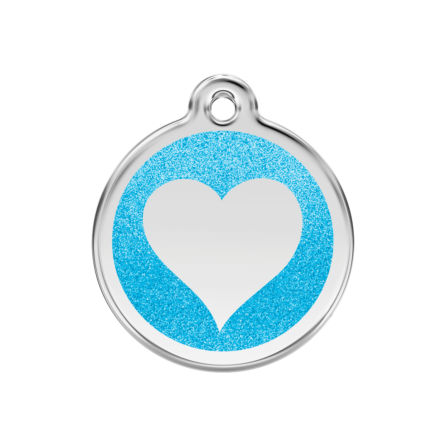 Vue avant - Médaille personnalisée Red Dingo cœur scintillant aqua 30mm pour chien/chat - Réf : 0X-HT-AQ-ME