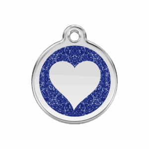 Hundemarke M mit dunkelblauem Glitzerherz aus Emaille