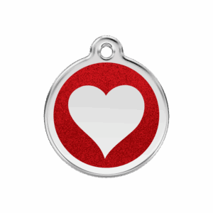 Hundemarke M mit rotem Glitzerherz aus Emaille