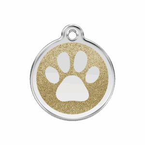 Hundemarke M Gold mit glitzerndem Pfotenabdruck