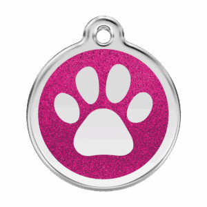 Hundemarke L mit glitzerndem Pfotenabdruck in leuchtendem Pink