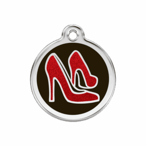 Hundemarke M mit rotem Glitzerschuh aus Emaille und Edelstahl