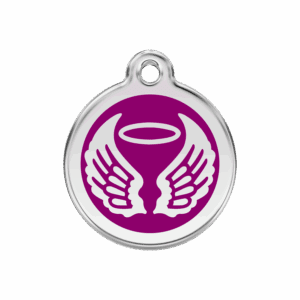Hundemarke Engelsflügel violett aus Emaille und Edelstahl Größe M