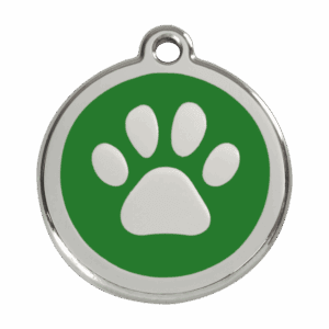 Hundemarke groß mit grünem Pfotenabdruck aus Emaille und Edelstahl